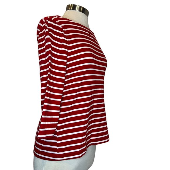 Croft & Burrow Women's Medium Top Red and White Stripes 3/4 Sleeves Round Neck - Picture 7 of 10
